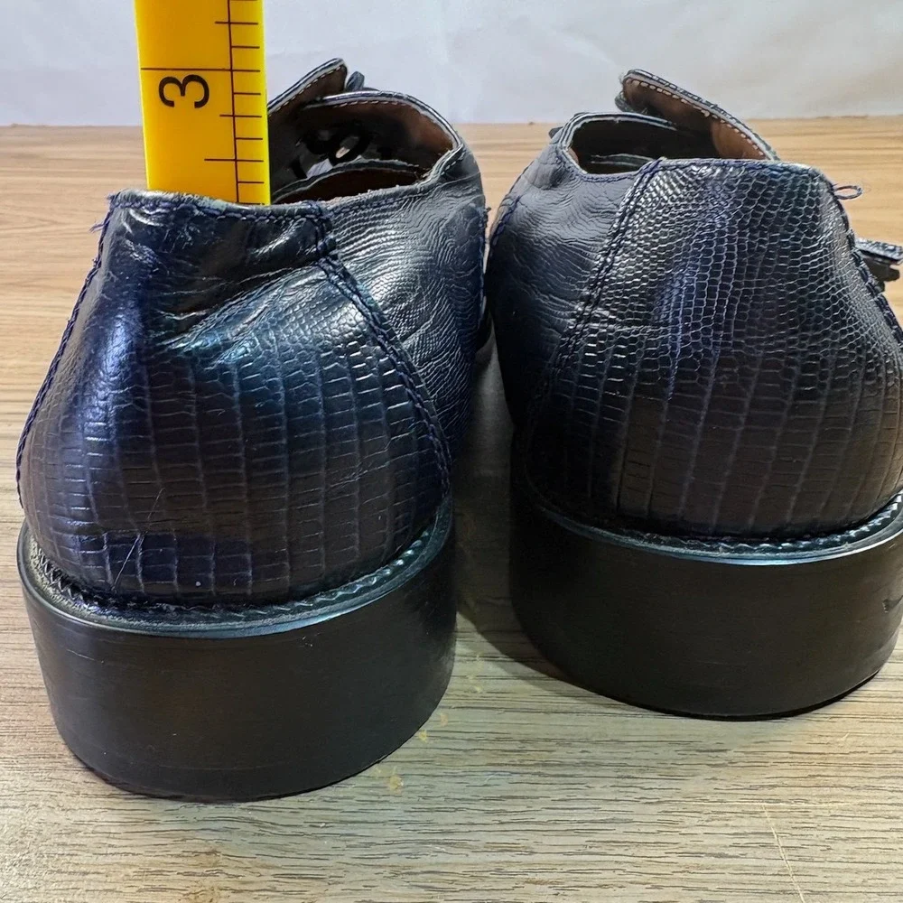 Stacy Adams Genuine Snake square toe classic dress Shoes Men 10 Navy Blue Tassel